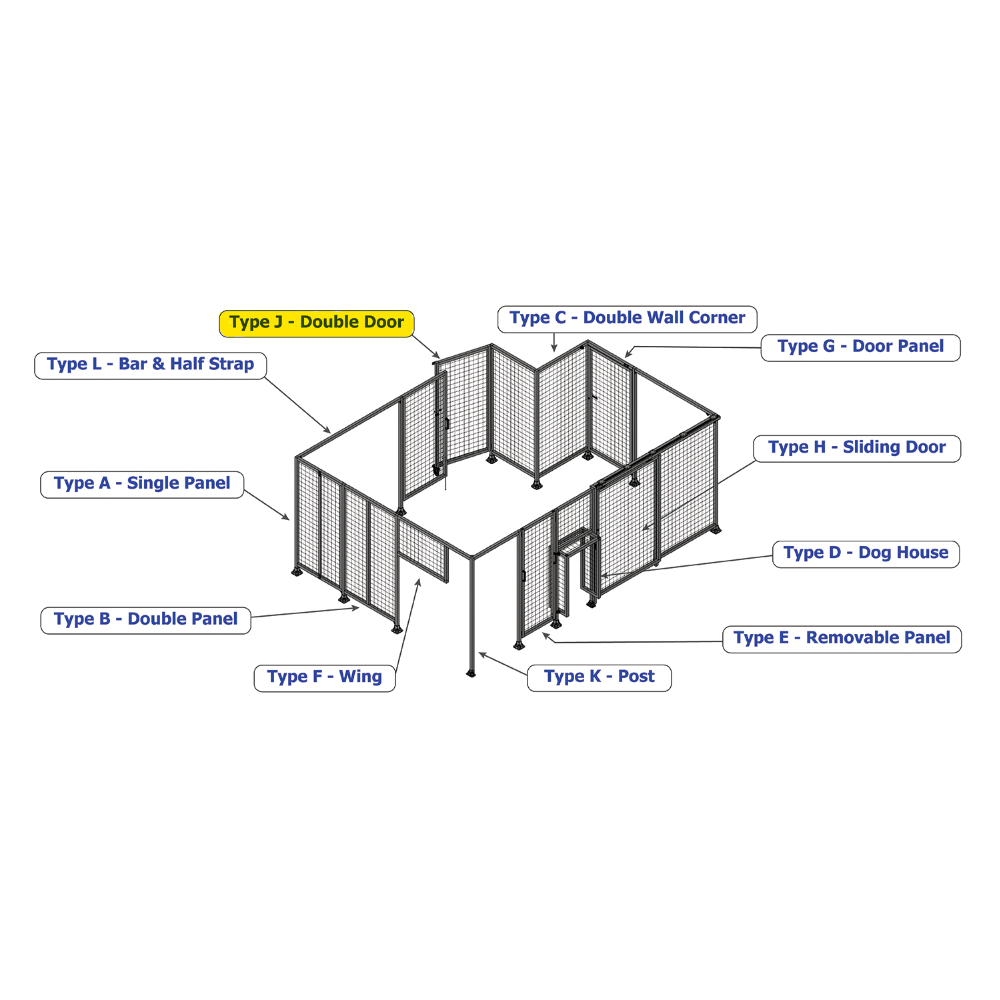 J4-1400-1600-0150-TYPTK SINGLE PANEL, DOUBLE DOOR-FRAME W/O HEADER-HANDLE ON LEFT 1400MM X 1600MM  1/4" POLYCARB, AS A KIT